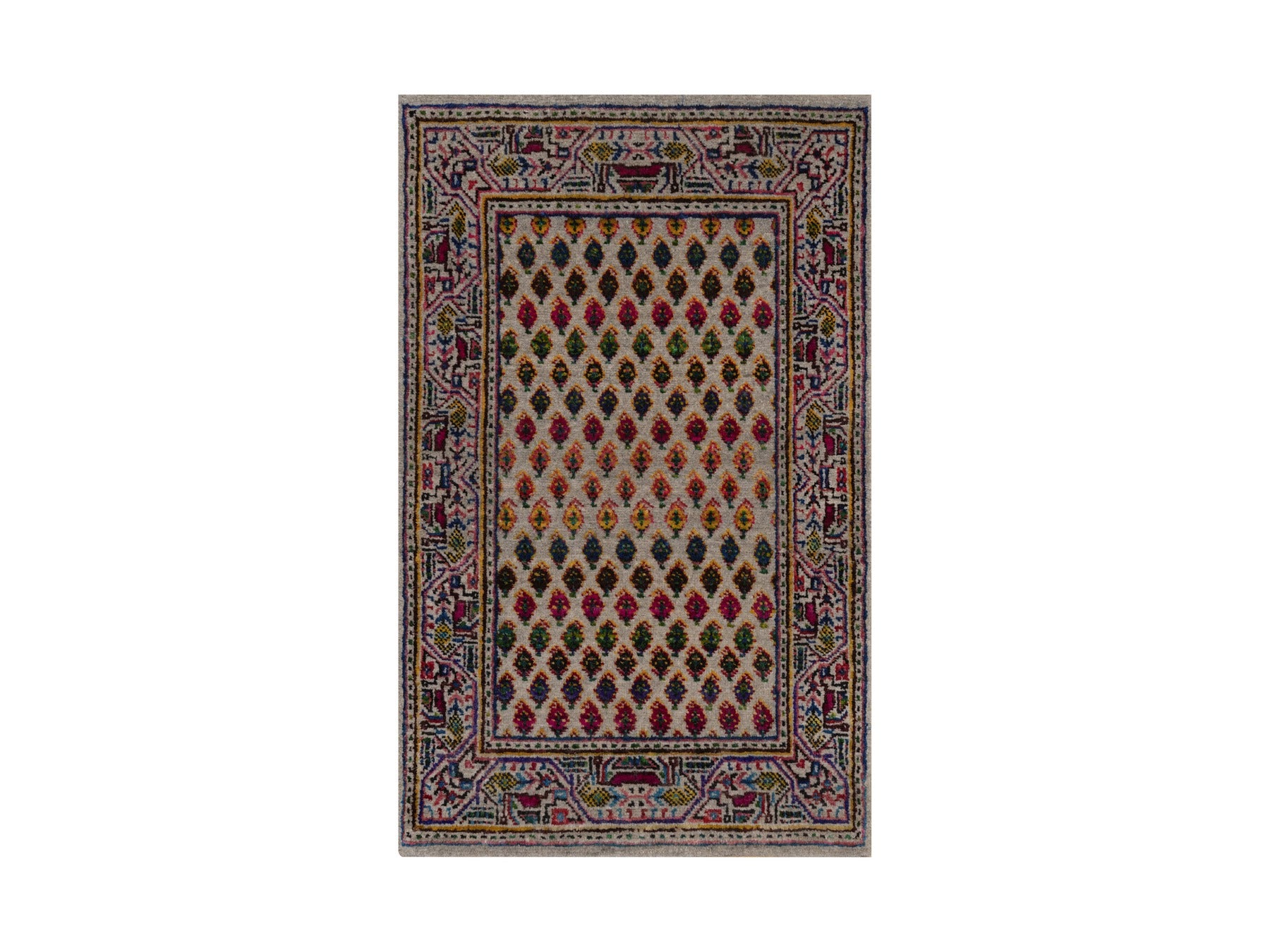 Beige 1'10" x 3'0" Modern and Contemporary Hand knotted Wool/Silk Rug - Sku: O092618