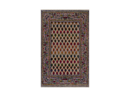 Beige 1'10" x 3'0" Modern and Contemporary Hand knotted Wool/Silk Rug - Sku: O092618