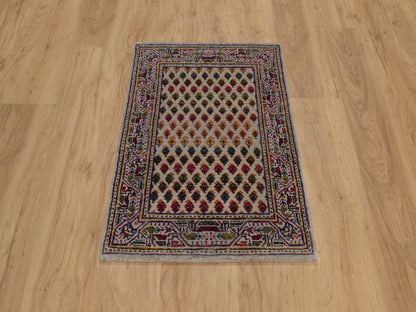 Beige 1'10" x 3'0" Modern and Contemporary Hand knotted Wool/Silk Rug - Sku: O092618