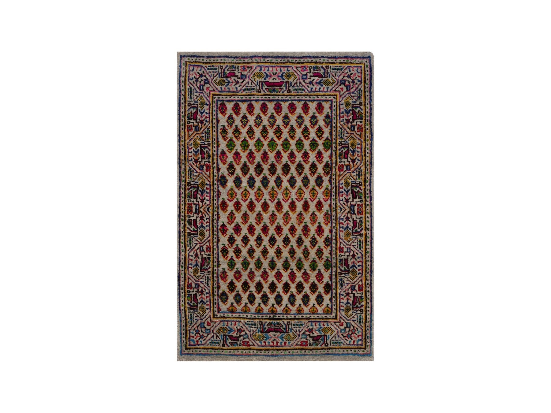 Beige 1'11" x 3'0" Modern and Contemporary Hand knotted Wool/Silk Rug - Sku: O092619