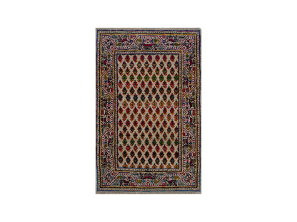 Beige 1'11" x 3'0" Modern and Contemporary Hand knotted Wool/Silk Rug - Sku: O092619