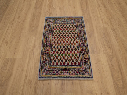Beige 1'11" x 3'0" Modern and Contemporary Hand knotted Wool/Silk Rug - Sku: O092619