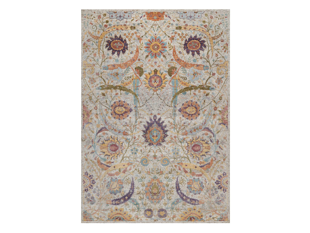 Transitional hand-knotted wool/silk rug in Ivory, 9'10" x 14'2" — SKU O092620