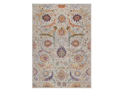 Transitional hand-knotted wool/silk rug in Ivory, 9'10" x 14'2" — SKU O092620