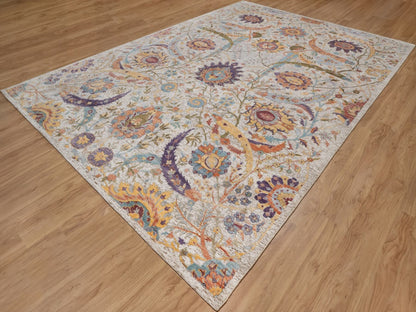 Transitional hand-knotted wool/silk rug in Ivory, 9'10" x 14'2" — SKU O092620 (view 3)