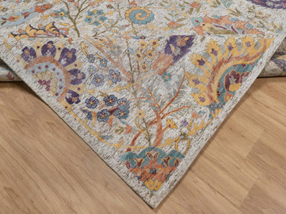 Transitional hand-knotted wool/silk rug in Ivory, 9'10" x 14'2" — SKU O092620 (view 6)