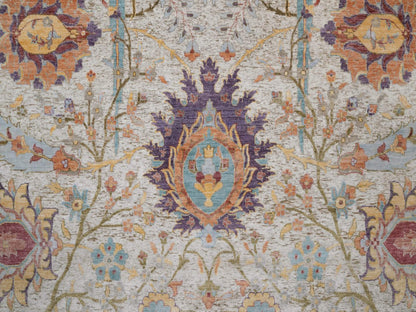 Transitional hand-knotted wool/silk rug in Ivory, 9'10" x 14'2" — SKU O092620 (view 8)