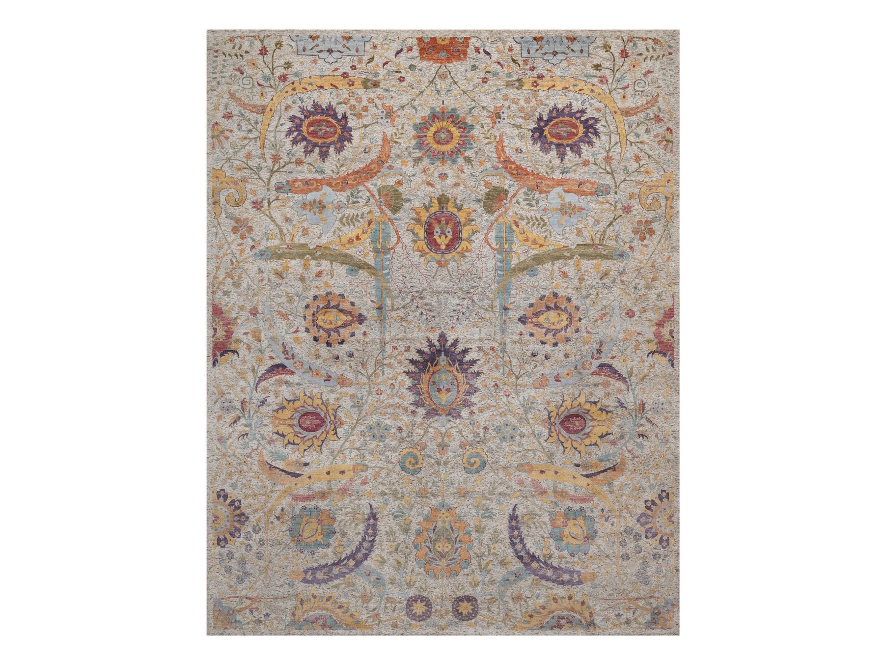 Ivory 11'9" x 15'2" Transitional Hand knotted Wool/Silk Rug - Sku: O092621