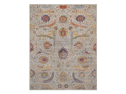 Transitional hand-knotted wool/silk rug in Ivory, 11'9" x 15'2" — SKU O092621