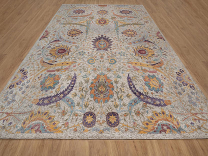 Transitional hand-knotted wool/silk rug in Ivory, 11'9" x 15'2" — SKU O092621 (view 2)