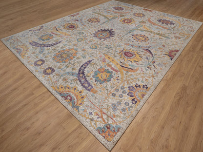 Transitional hand-knotted wool/silk rug in Ivory, 11'9" x 15'2" — SKU O092621 (view 3)
