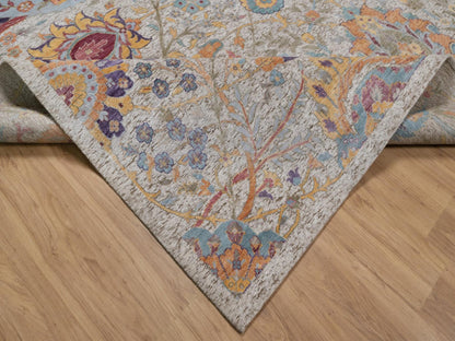 Transitional hand-knotted wool/silk rug in Ivory, 11'9" x 15'2" — SKU O092621 (view 6)