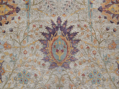 Transitional hand-knotted wool/silk rug in Ivory, 11'9" x 15'2" — SKU O092621 (view 8)