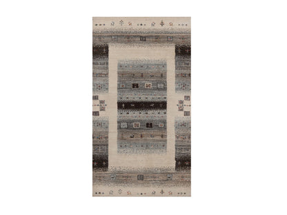 Gabbeh Modern / Contemporary hand-knotted wool rug in Ivory, 2'6" x 4'8", SKU O092623