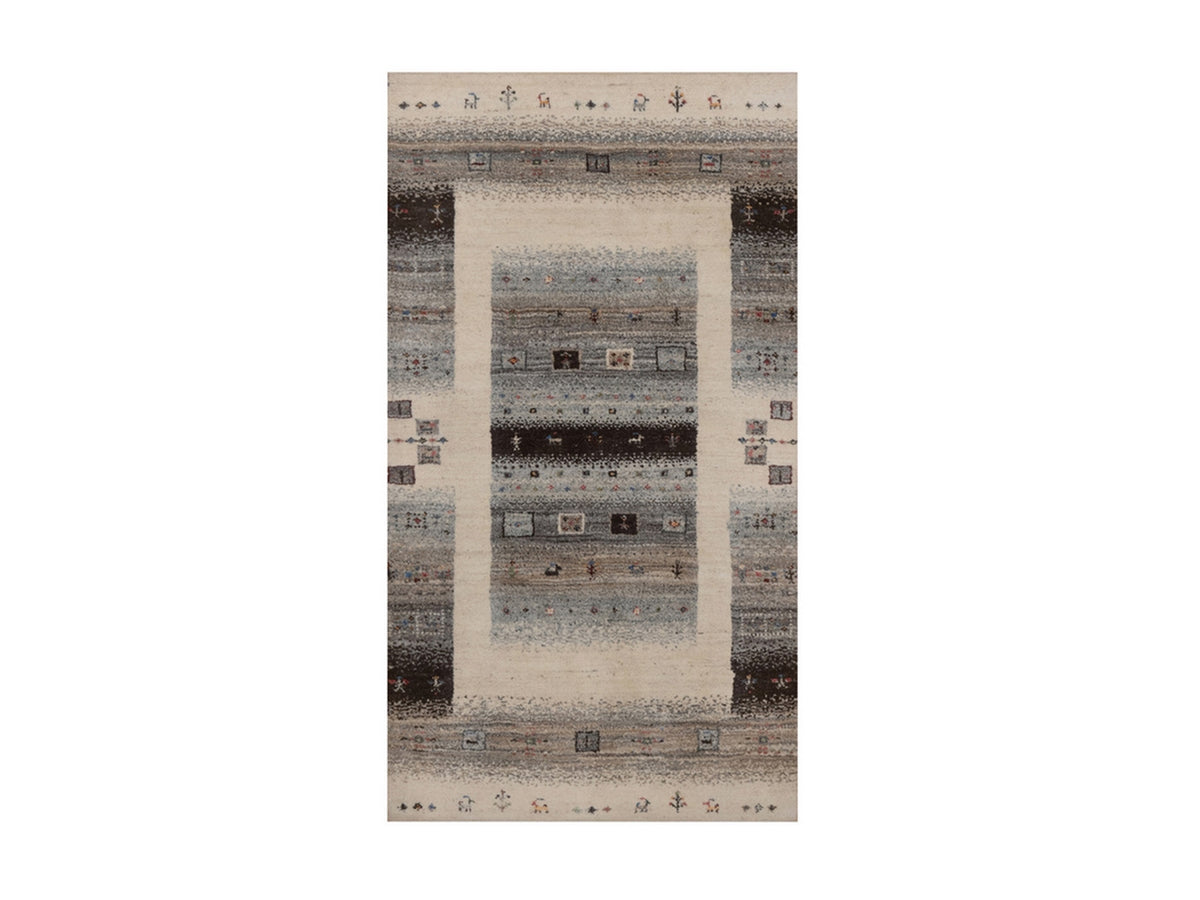Gabbeh Modern / Contemporary hand-knotted wool rug in Ivory, 2'6" x 4'7", SKU O092624