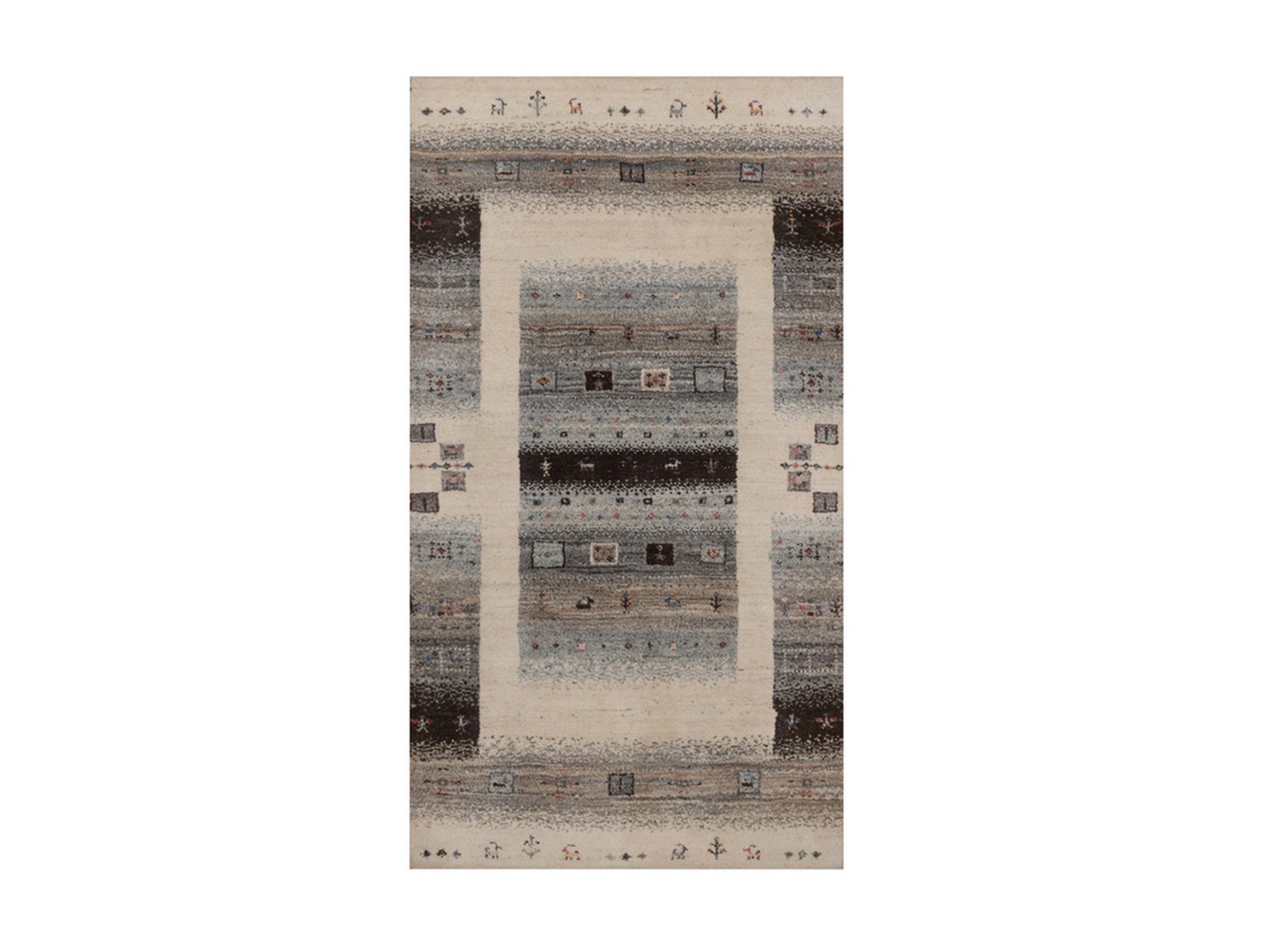 Gabbeh Modern / Contemporary hand-knotted wool rug in Ivory, 2'6" x 4'7", SKU O092624