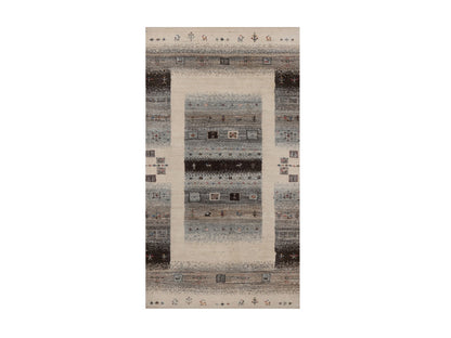 Gabbeh Modern / Contemporary hand-knotted wool rug in Ivory, 2'6" x 4'7", SKU O092624