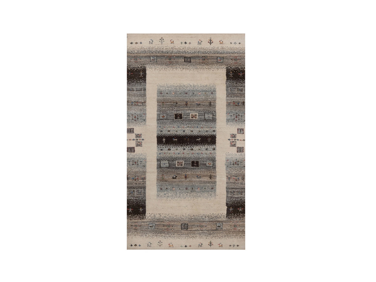 Gabbeh Modern / Contemporary hand-knotted wool rug in Ivory, 2'6" x 4'7", SKU O092625