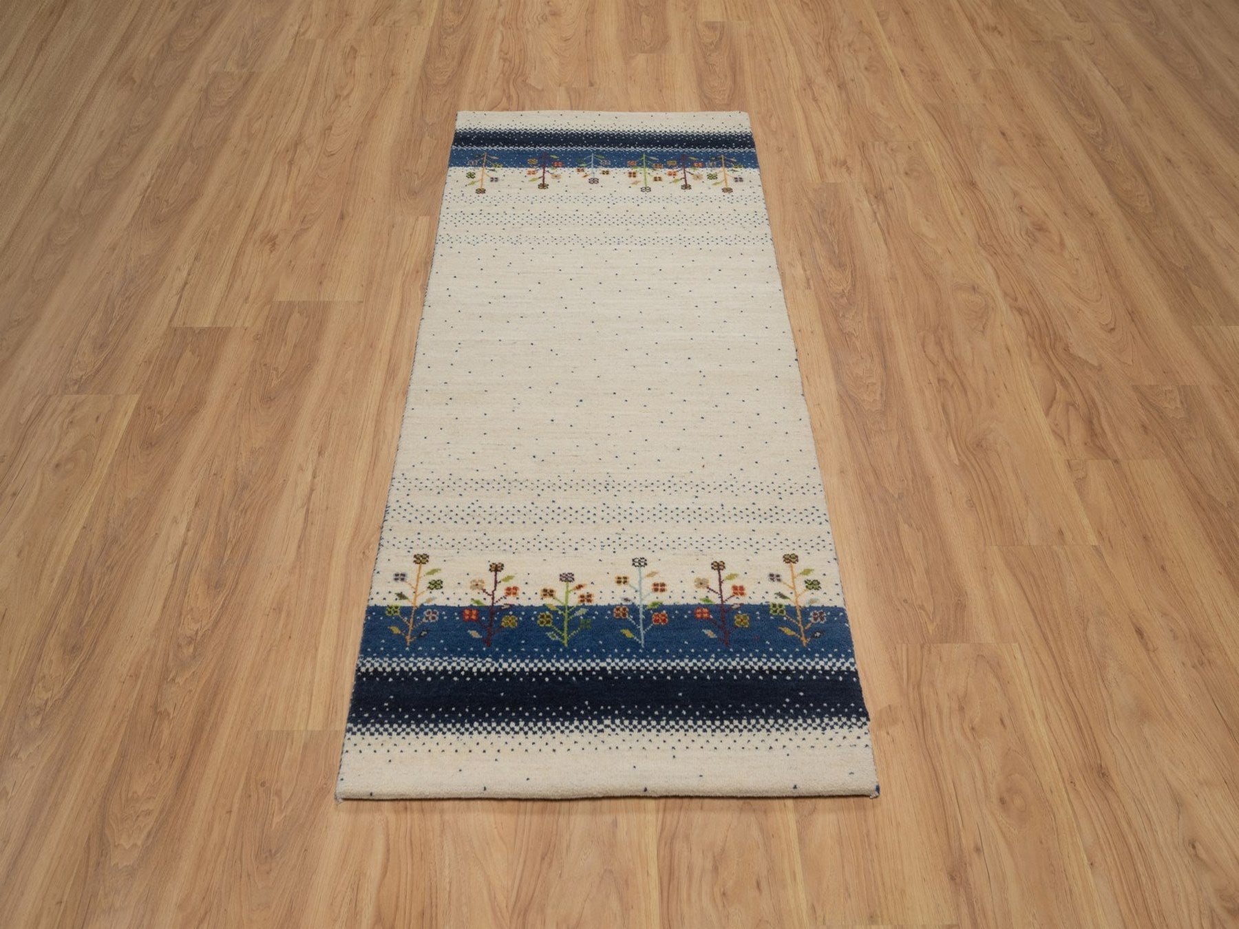 Gabbeh Modern / Contemporary hand-knotted wool runner in Ivory, 2'6" x 6', SKU O092626 (view 2)