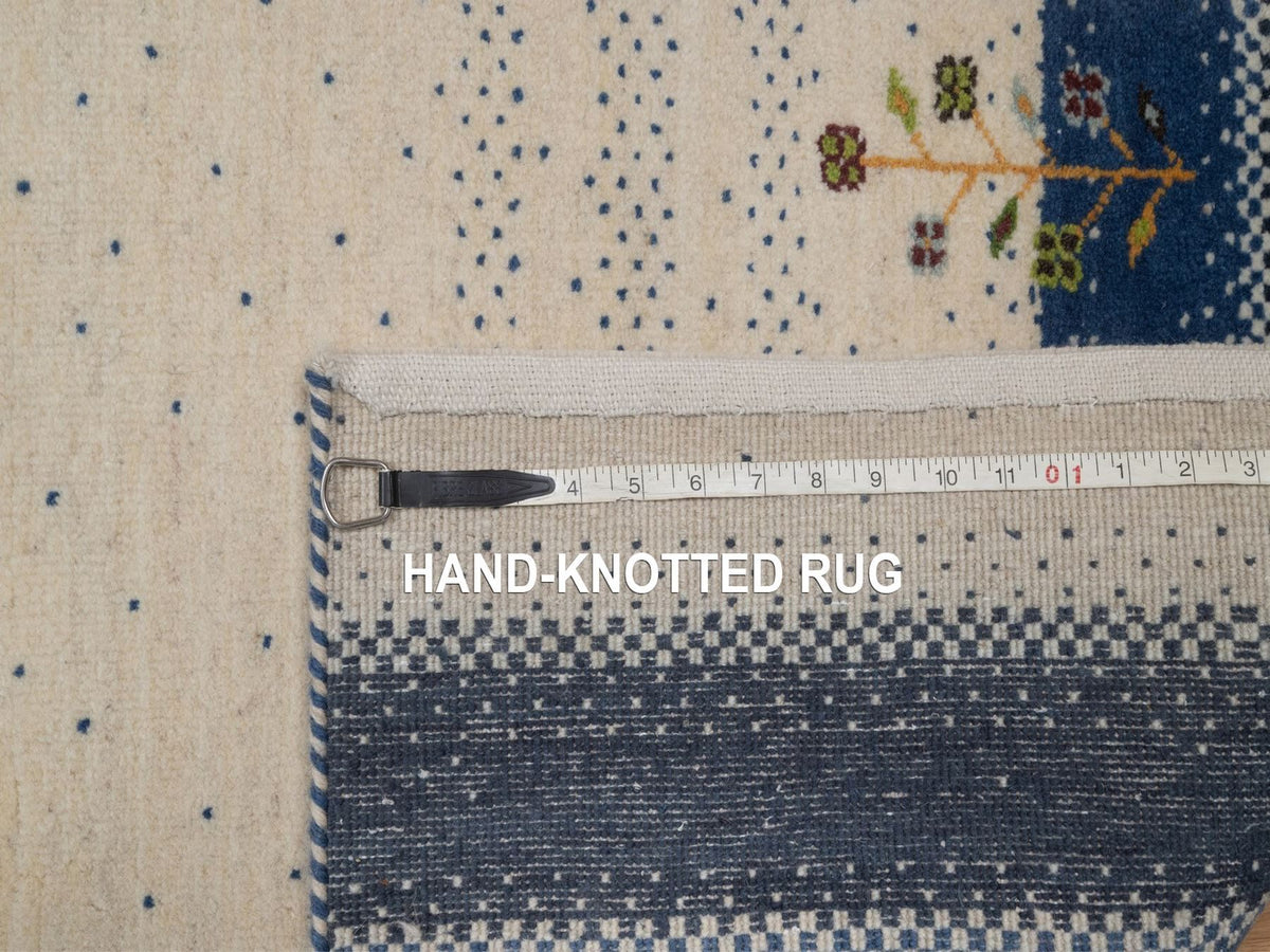 Gabbeh Modern / Contemporary hand-knotted wool runner in Ivory, 2'6" x 6', SKU O092626 (view 8)