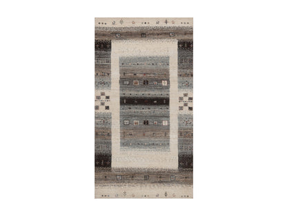 Gabbeh Modern / Contemporary hand-knotted wool rug in Ivory, 2'10" x 5'4", SKU O092628