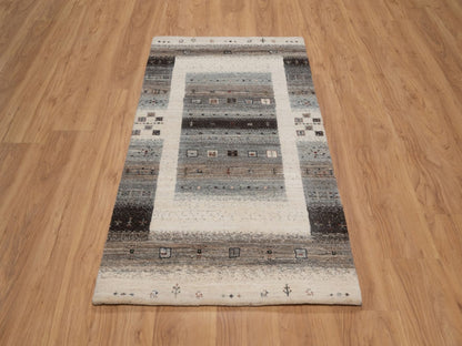 Gabbeh Modern / Contemporary hand-knotted wool rug in Ivory, 2'10" x 5'4", SKU O092628 (view 2)
