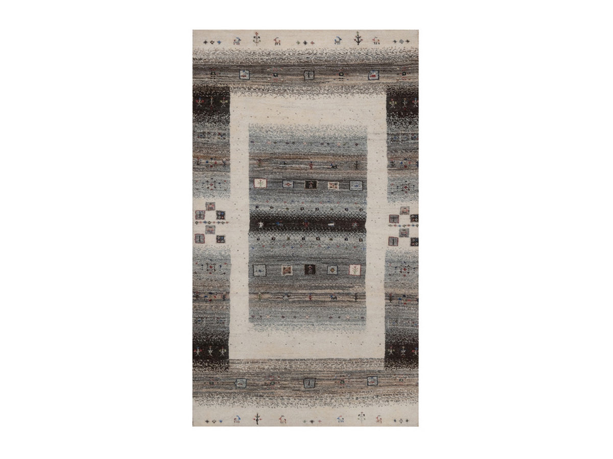 Gabbeh Modern / Contemporary hand-knotted wool rug in Ivory, 3' x 5'2", SKU O092629
