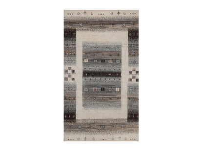 Gabbeh Modern / Contemporary hand-knotted wool rug in Ivory, 3' x 5'2", SKU O092629