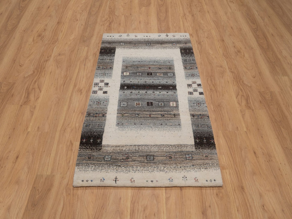 Gabbeh Modern / Contemporary hand-knotted wool rug in Ivory, 3' x 5'2", SKU O092629 (view 2)