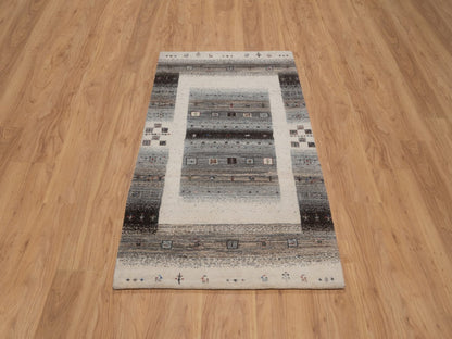 Gabbeh Modern / Contemporary hand-knotted wool rug in Ivory, 3' x 5'2", SKU O092629 (view 2)