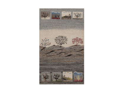 Gabbeh Modern / Contemporary hand-knotted wool rug in Gray, 3' x 5'1", SKU O092631