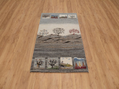 Gabbeh Modern / Contemporary hand-knotted wool rug in Gray, 3' x 5'1", SKU O092631 (view 2)