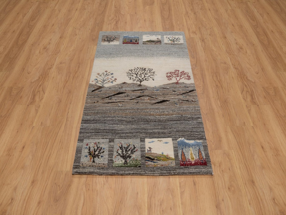 Gabbeh Modern / Contemporary hand-knotted wool rug in Gray, 3' x 5'1", SKU O092631 (view 2)