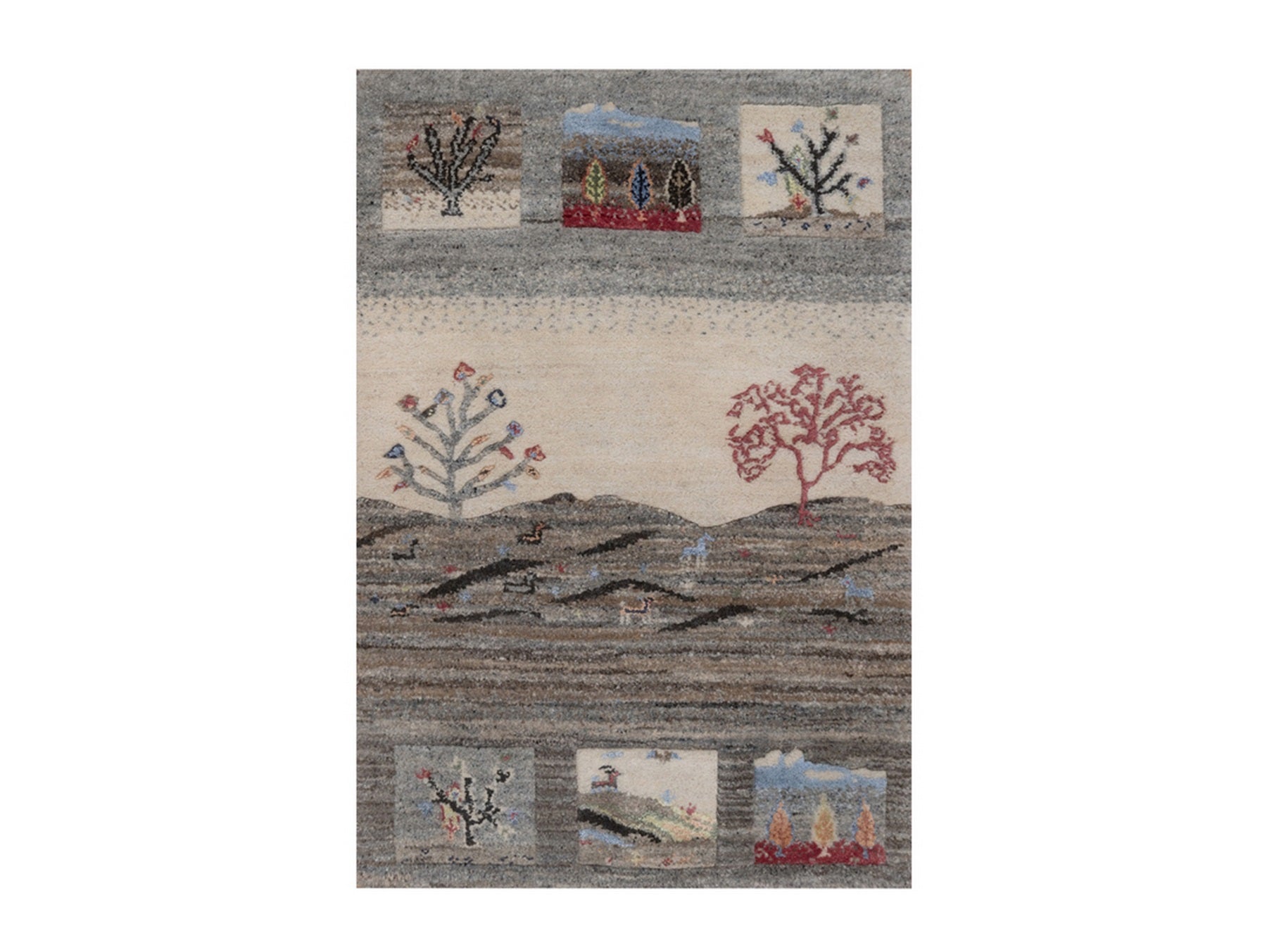 Gabbeh Modern / Contemporary hand-knotted wool rug in Gray, 2' x 3', SKU O092633