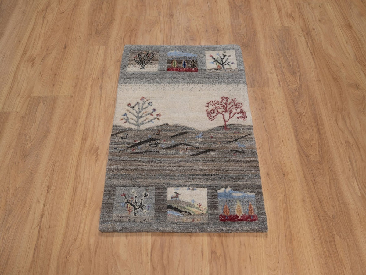 Gabbeh Modern / Contemporary hand-knotted wool rug in Gray, 2' x 3', SKU O092633 (view 2)