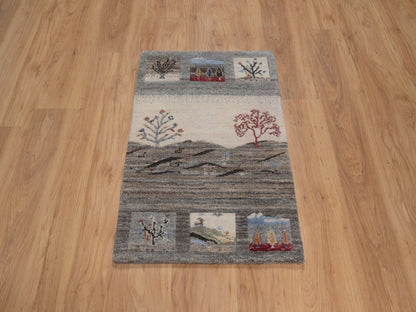 Gabbeh Modern / Contemporary hand-knotted wool rug in Gray, 2' x 3', SKU O092633 (view 2)