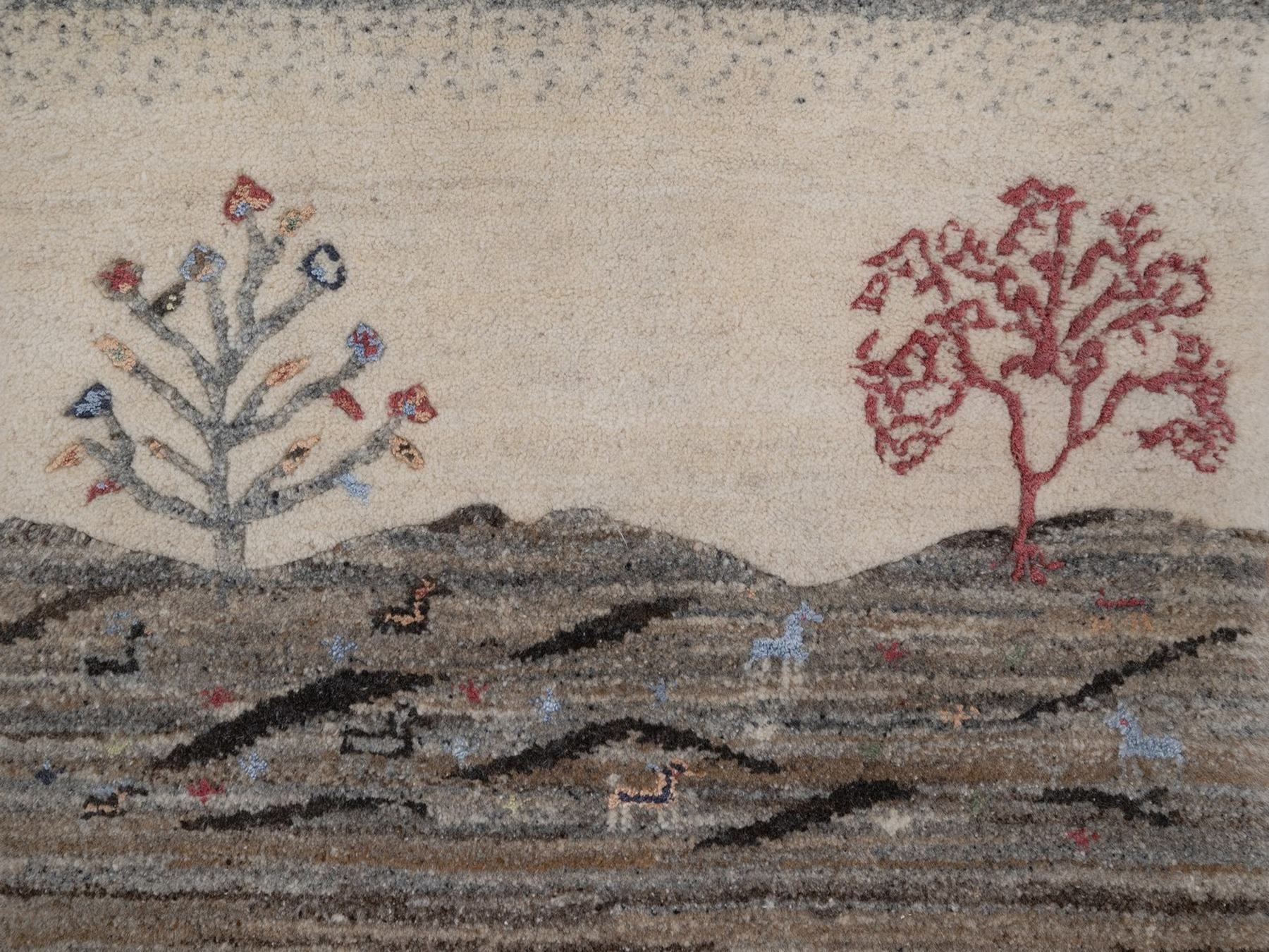 Gabbeh Modern / Contemporary hand-knotted wool rug in Gray, 2' x 3', SKU O092633 (view 5)