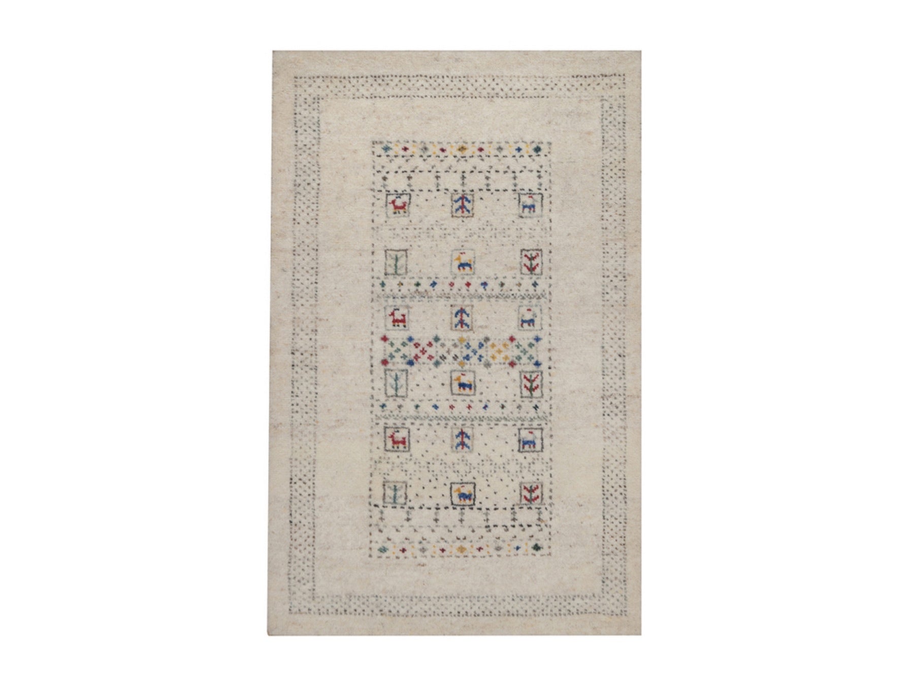 Gabbeh Modern / Contemporary hand-knotted wool rug in Ivory, 2' x 3', SKU O092634