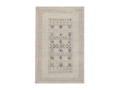 Gabbeh Modern / Contemporary hand-knotted wool rug in Ivory, 2' x 3', SKU O092634