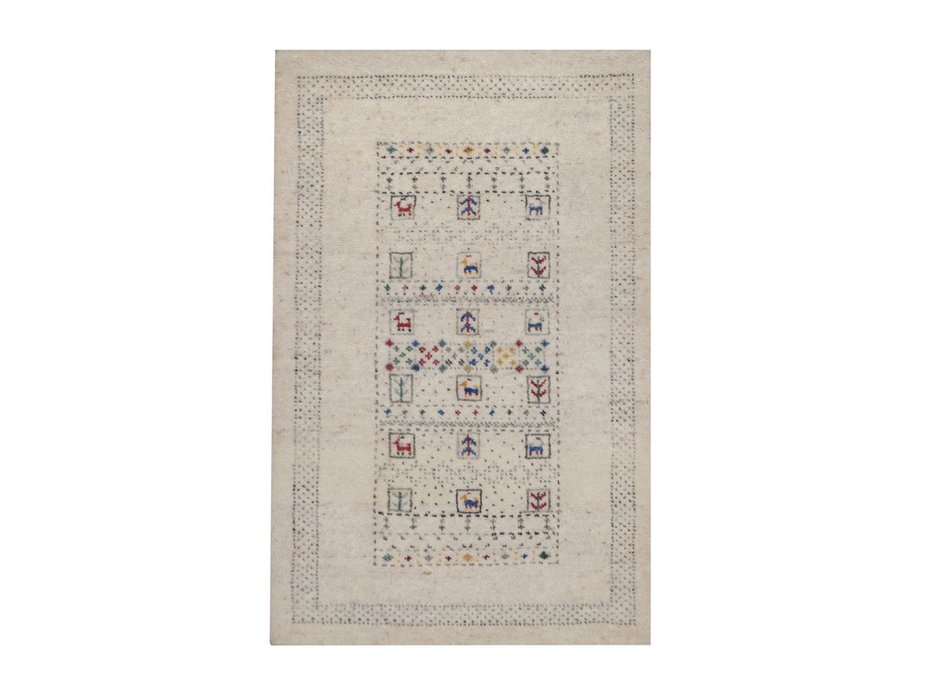 Gabbeh Modern / Contemporary hand-knotted wool rug in Ivory, 2' x 3', SKU O092635