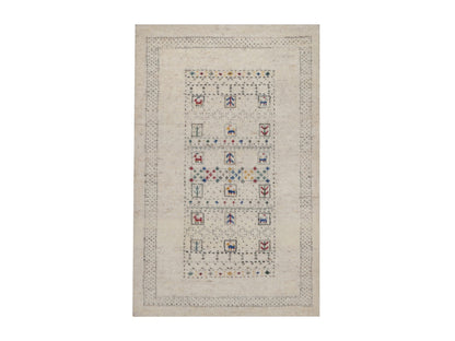 Gabbeh Modern / Contemporary hand-knotted wool rug in Ivory, 2' x 3', SKU O092635