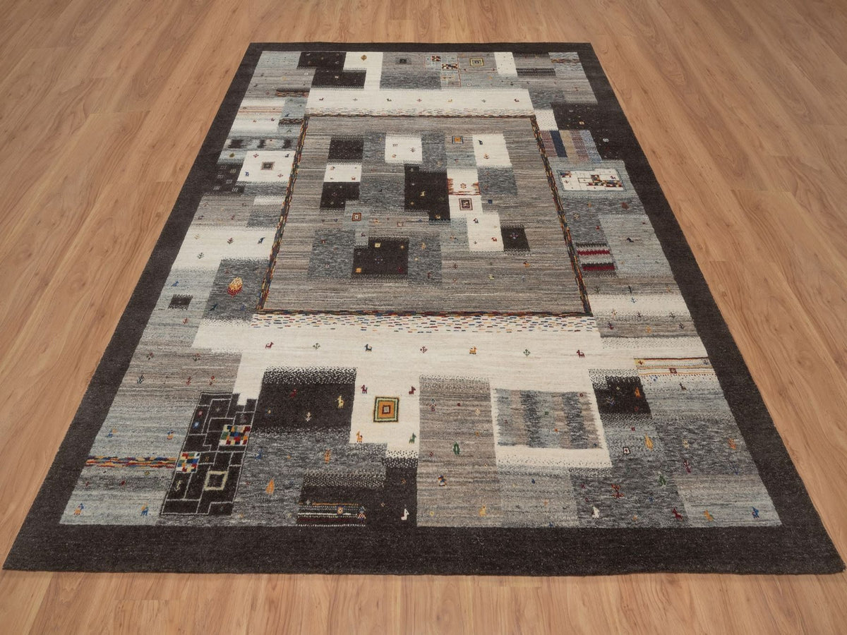 Gabbeh Modern / Contemporary hand-knotted wool rug in Brown, 7'9" x 10', SKU O092636 (view 2)