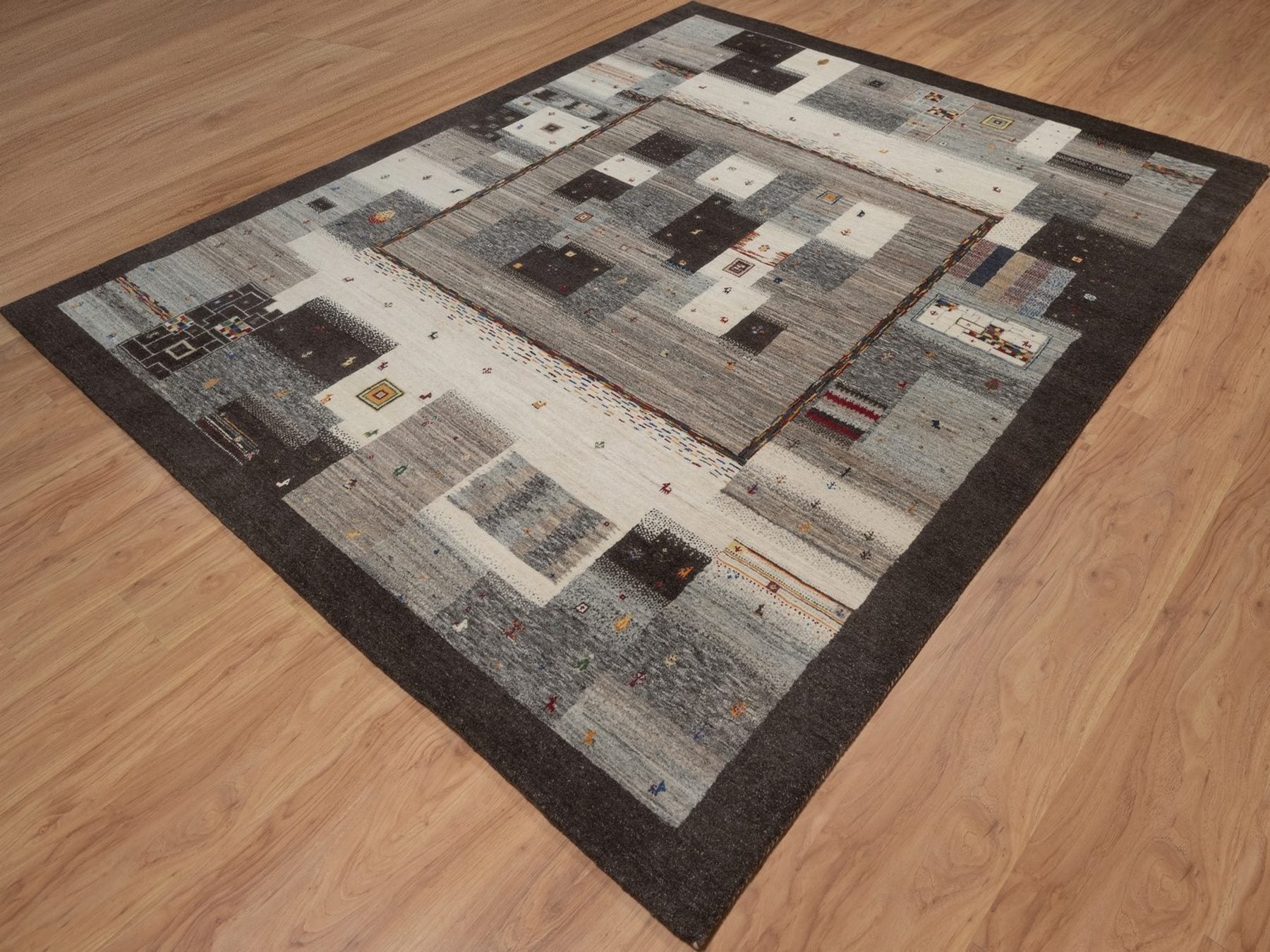 Gabbeh Modern / Contemporary hand-knotted wool rug in Brown, 7'9" x 10', SKU O092636 (view 3)