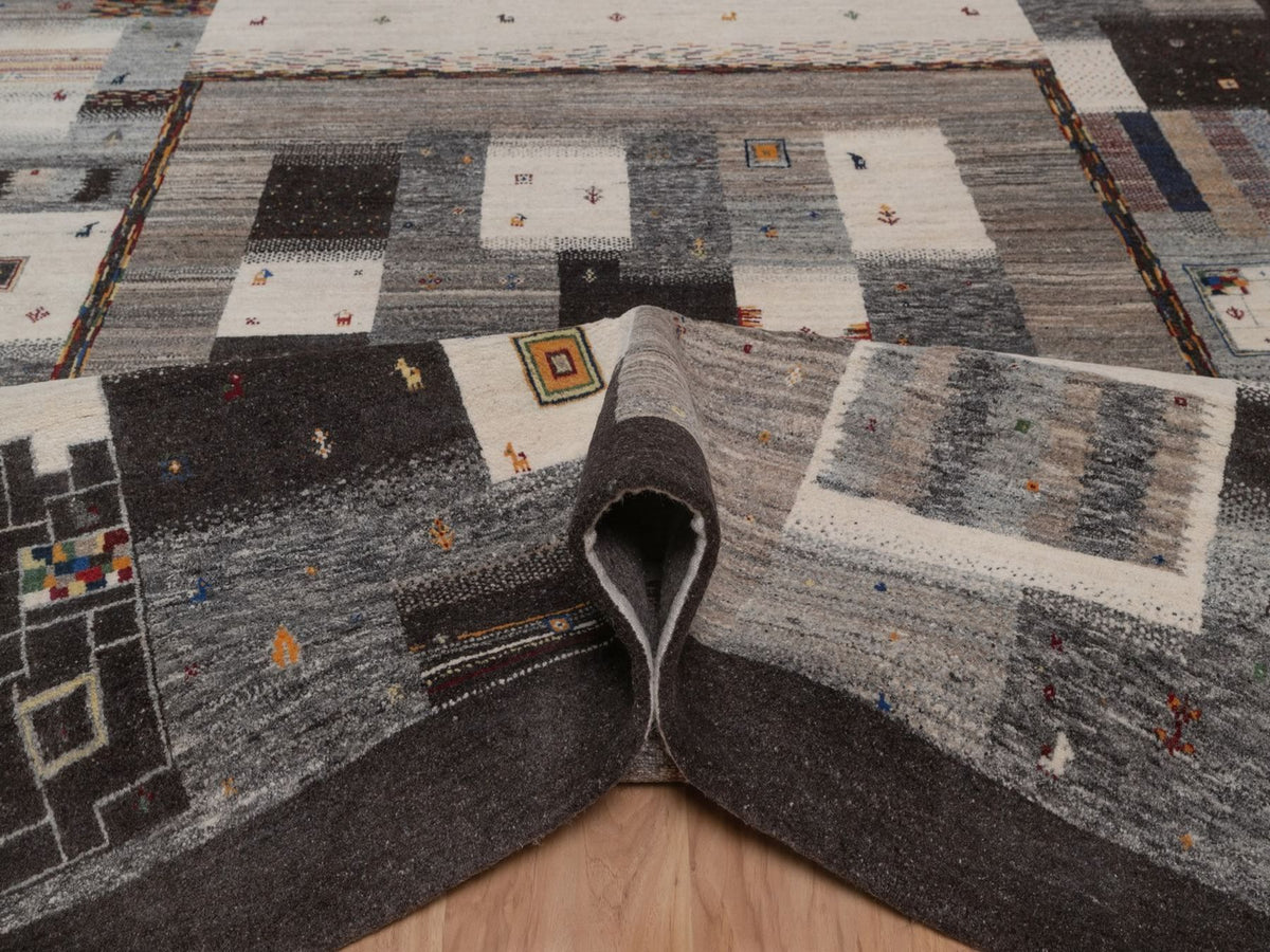 Gabbeh Modern / Contemporary hand-knotted wool rug in Brown, 7'9" x 10', SKU O092636 (view 5)