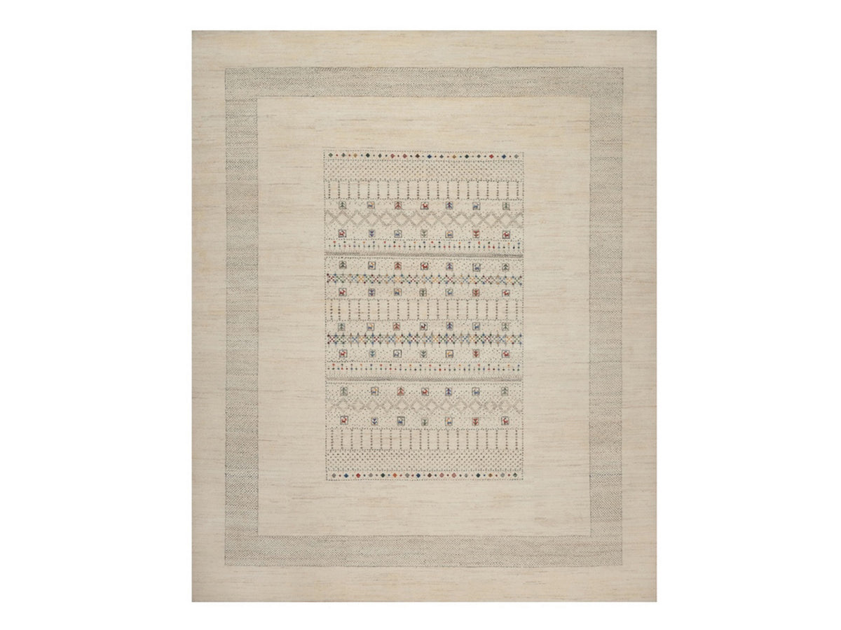 Gabbeh Modern / Contemporary hand-knotted wool rug in Ivory, 8'2" x 10'1", SKU O092637