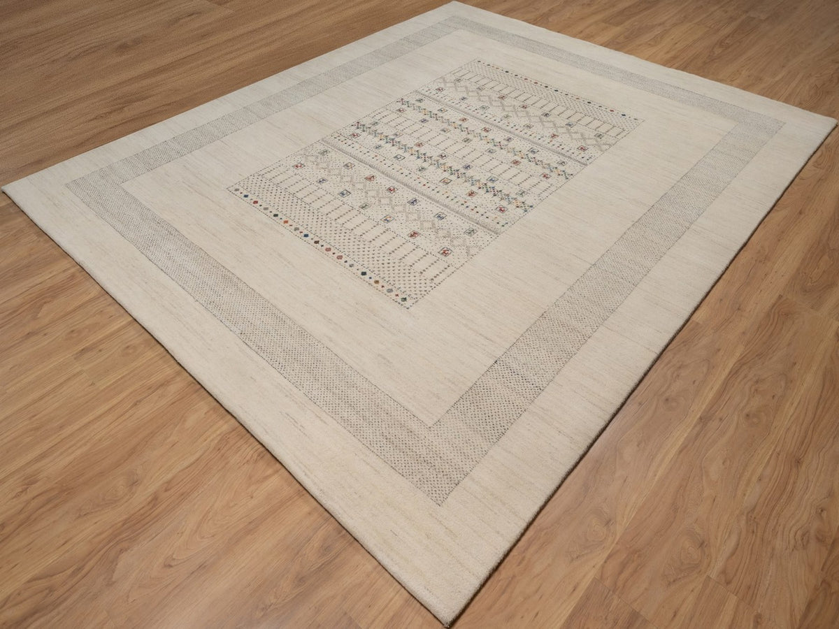 Gabbeh Modern / Contemporary hand-knotted wool rug in Ivory, 8'2" x 10'1", SKU O092637 (view 3)