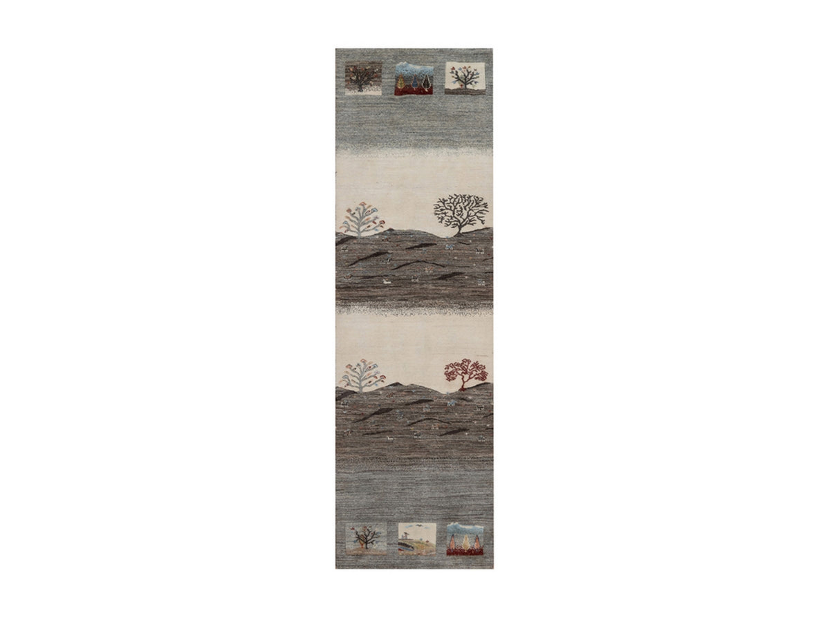 Gabbeh Modern / Contemporary hand-knotted wool runner in Gray, 2'8" x 9'7", SKU O092638