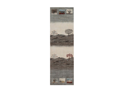 Gabbeh Modern / Contemporary hand-knotted wool runner in Gray, 2'8" x 9'7", SKU O092638