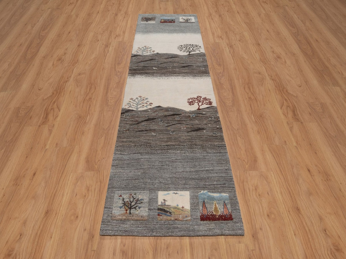 Gabbeh Modern / Contemporary hand-knotted wool runner in Gray, 2'8" x 9'7", SKU O092638 (view 2)