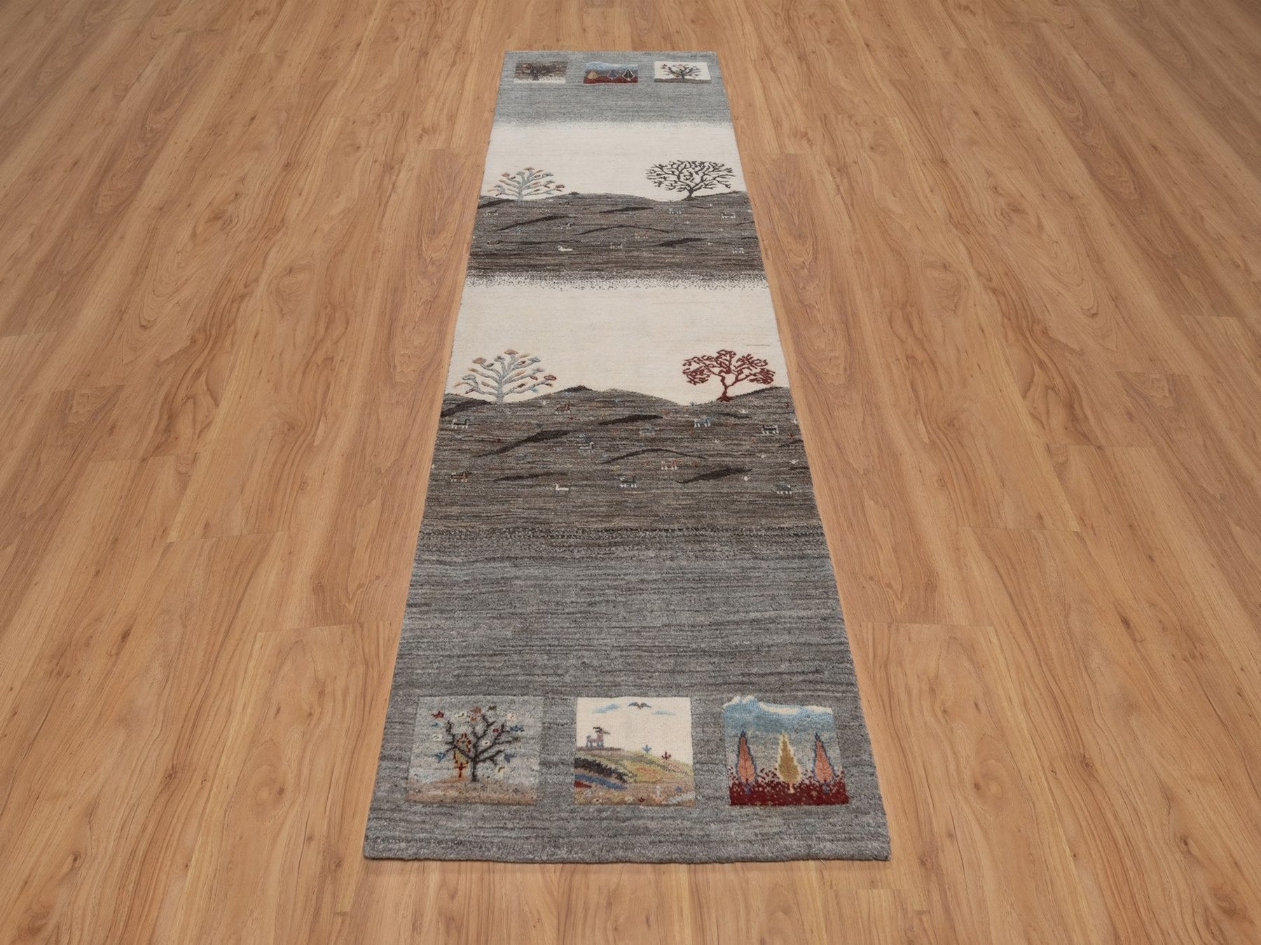 Gabbeh Modern / Contemporary hand-knotted wool runner in Gray, 2'8" x 9'7", SKU O092638 (view 2)
